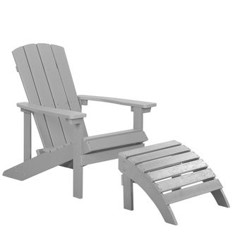 Beliani Silla De Jard&iacute;n Gris Claro De Madera Sint&eacute;tica Con Reposapi&eacute;s Resistente A La Intemperie Estilo Moderno Adirondack