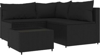 vidaXL Juego De Jard&iacute;n Con Cojines 4 Piezas Rat&aacute;n Sint&eacute;tico Negro Vidaxl