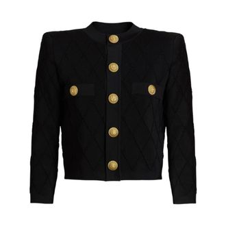 Balmain Cropped Knit Cardigan - female - Balmain - Cardigans - Black - XS - Knitwear