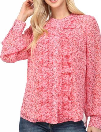 Fate Ditsy Floral Print Ruffle Placket Blouse In Pink