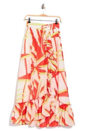 Diane Von F&uuml;rstenberg Pandora Print Cotton & Silk Skirt in Palm Geo Orange Giant at Nordstrom Rack, Size Xx-Small