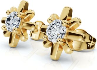 Pompeii3 1/3Ct Diamond Starburst Diamond Studs 14k Gold Lab Grown Earrings 1/3 Wide