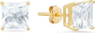 MAX + STONE 14k Yellow Gold Solitaire Princess-Cut Gemstone Stud Earrings (7mm)