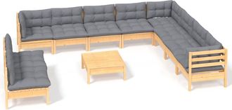 vidaXL Juego De Muebles De Jard&iacute;n 11 Pzas Y Cojines Madera Maciza Pino Vidaxl