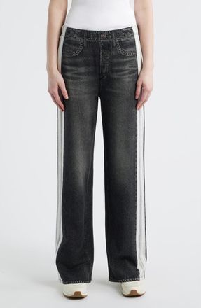 Rag & Bone rb Miramar Side Stripe Wide Leg Cotton Terry Sweatpant Jeans in Sport White/Black at Nordstrom, Size X-Small