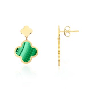 The Lovery Malachite and Gold Clover Drop Earrings