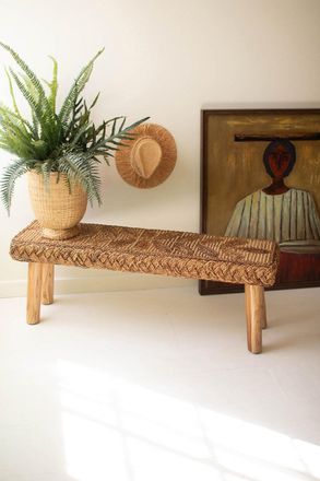 Kalalou Banana Fiber And Teakwood Bench