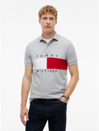 Tommy Hilfiger Mens Regular Fit Colorblock Flag Polo - Grey Heather - XXXL
