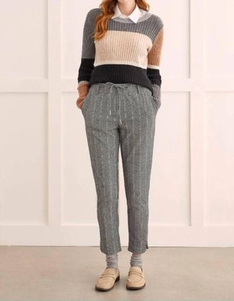Tribal Tie Waist Soft Ponte Pants In Charcoal