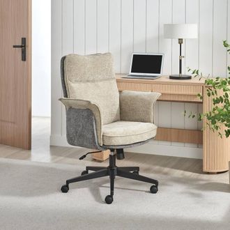 Furniturebox Margaux Grey & Cream Jumbo Corduroy Swivel Office Chair
