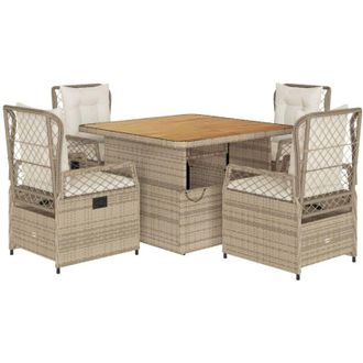 vidaXL Set Comedor De Jard&iacute;n 5 Pzas Con Cojines Rat&aacute;n Sint&eacute;tico Beige Vidaxl