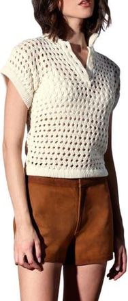 Walter Baker Laura Open Stitch Cotton Polo Sweater in Cream at Nordstrom Rack, Size X-Large