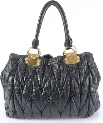 Miu Miu Black Leather Handbag Shoulder Bag Tote Bag (Pre-Owned)