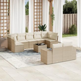 vidaXL Juego De Sof&aacute;s Jard&iacute;n Con Cojines Beige 10 Pzas Rat&aacute;n Sint&eacute;tico Vidaxl