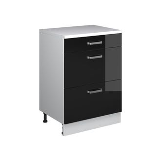 Vicco Armario De Cocina Para Techo Inclinado R-line, Negro Brillo Intenso, 60 Cm Sin Inclinaci&oacute;n Con 3 Cajones, Vicco