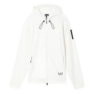 Emporio Armani Zip-throughs, male, White, Size: XS Cotton-blend Hooded Sweatshirt