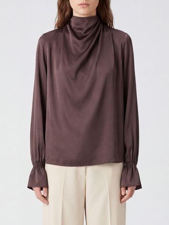 Raquel Diniz High-Neck Long-Sleeved Satin Blouse with V-Neck