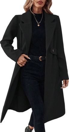 Generic Womens Spring and Autumn Retro Elegant Classic Lapel Business Casual Coat Fashion Trend Daily Party Mid-length Wool Blend Coat (Black,XL)