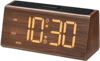 OEM Reloj Despertador De Madera - Reloj Despertador Digital Con Doble Alarma, Funci&oacute;n De Repetici&oacute;n, 4 Niveles De Brillo Y Volumen, Puerto De Carga Usb, B