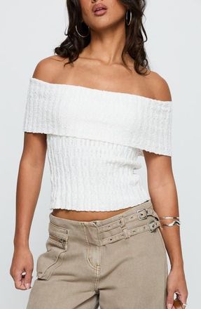 Princess Polly Murmur Foldover Off the Shoulder Rib Top in White at Nordstrom, Size Medium