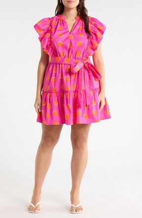 Sugarlips Kress Floral Domis Cotton Shift Minidress in Rosy Fuchsia/Orange Dot at Nordstrom, Size 1 X
