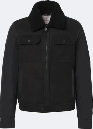 Moncler Shearling-trimmed suede down jacket
