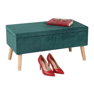 Relaxdays Relaxdays Banco Arc&oacute;n Tapizado Terciopelo 40 L, Patas Madera, Acolchado, 2 Plazas, 41x80x40 Cm, Verde Oscuro
