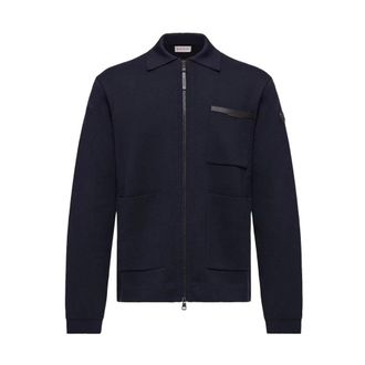 Moncler Padded Wool Zip-Up Cardigan - male - Moncler - Cardigans - Blue - M - Knitwear