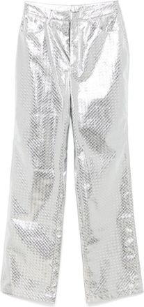 Rotate braided straight-leg trousers - women - Polyester/Elastane/Recycled Polyester - 36 - Grey