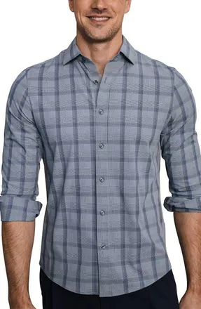 Rhone State of Mind Slim Fit Long Sleeve Performance Shirt in Vintage Indigo Herringbone at Nordstrom, Size Xx-Large