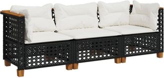 vidaXL Vidaxl - Sof&aacute; De Jard&iacute;n De 3 Plazas Con Cojines Rat&aacute;n Sint&eacute;tico Negro