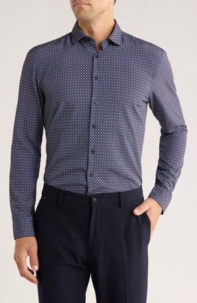 Soul of London Geometric Stretch Button-Up Shirt in Blue Multi at Nordstrom Rack, Size Xx-Large
