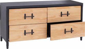 Hhg [nunca Usado] C&oacute;moda Hhg-976, Aparador, Armario, Con Cajones De Estilo Industrial, 60 X 120 X 40 Cm, Madera Natural, Metal Negro