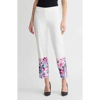 Kasper The Ava Placed Floral Straight Leg Ankle Pants in Lily White Multi at Nordstrom, Size 6