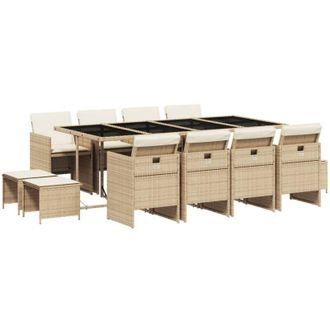 vidaXL Set da Pranzo da Giardino 13 pz con Cuscini Beige in Polyrattan vidaXL