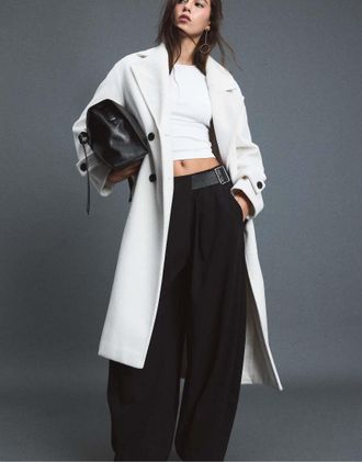 Stradivarius cappotto oversize lungo soft-touch bianco