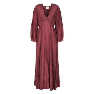 Forte_Forte Maxi Dresses, female, Red, Size: S Habotai Silk Long Sleeves Dress