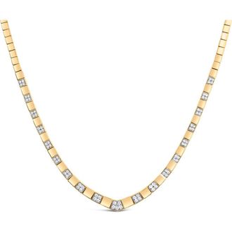 House of Brilliance 14K Yellow Gold 4/5 Cttw Diamond Cluster & Bar Set Link 3.5 MM Chain Necklace at Nordstrom
