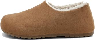 Generic Women Suede Clogs Warm Fur Lined Mules Round Toe Potato Shoes Comfort Fall Winter Slip On Slippers with Arch Support (Apricot,7.5)