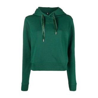 Tommy Hilfiger Groene Velvet Trim Hoodie Sweater - Dames - Hoodies - Groen - XL - Katoen - Hoodies & sweatvesten