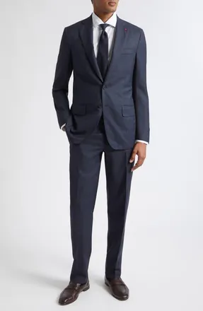 Isaia Delain Navy Check Wool Suit in Dnu/navy 810 at Nordstrom, Size 54