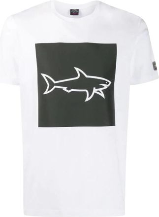 Paul & Shark Shark Print T-Shirt - Heren - T-shirts - Wit - S - Katoen - Tops