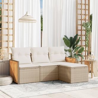 vidaXL Juego De Sof&aacute;s Jard&iacute;n Con Cojines 4 Pzas Rat&aacute;n Sint&eacute;tico Beige Vidaxl