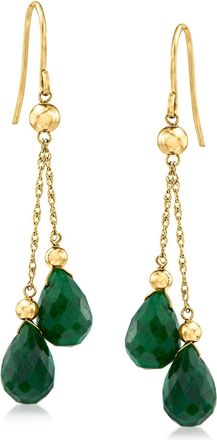 Ross-Simons Emerald Double-Drop Earrings in 14kt Yellow Gold