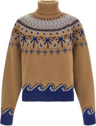 Alanui Beige Jacquard Turtle Neck Sweater