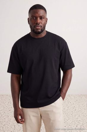Trendyol MAN Heren Zwart Effen Kort Relaxed fit Grote maten T-shirts