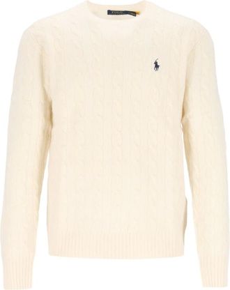 Polo Ralph Lauren Jersey de cuello redondo de punto trenzado - Knitwear - Hombre - Blanco - 2XL