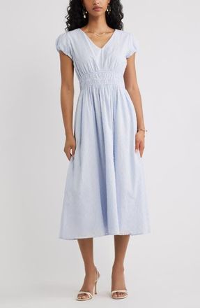 Chelsea28 Puff Sleeve Midi Dress in Blue Halogen at Nordstrom, Size Xx-Small