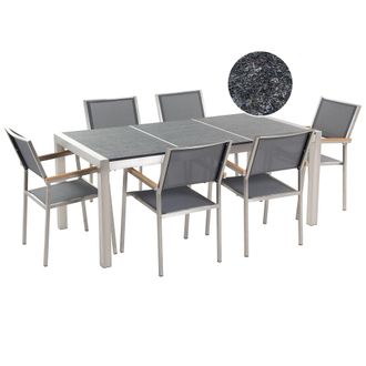 Beliani Conjunto De Comedor De Jard&iacute;n Gris Con Mesa 180 X 90 Cm De Basalto Flameado 6 Sillas Grosseto