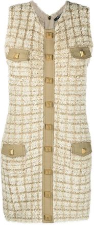 Balmain sleeveless tweed dress - women - Metallic Fibre/Viscose/Polyamide/Polyester/Cotton/Linen/Flax/Polyurethane - 38 - Neutrals